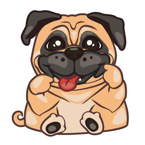 Etiqueta engomada con emociones pug burla — Vector de stock