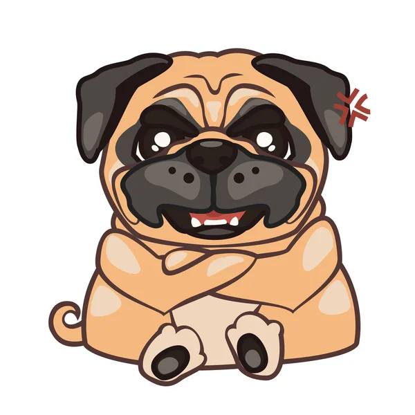 Pug sticker is angry — Stock Vector