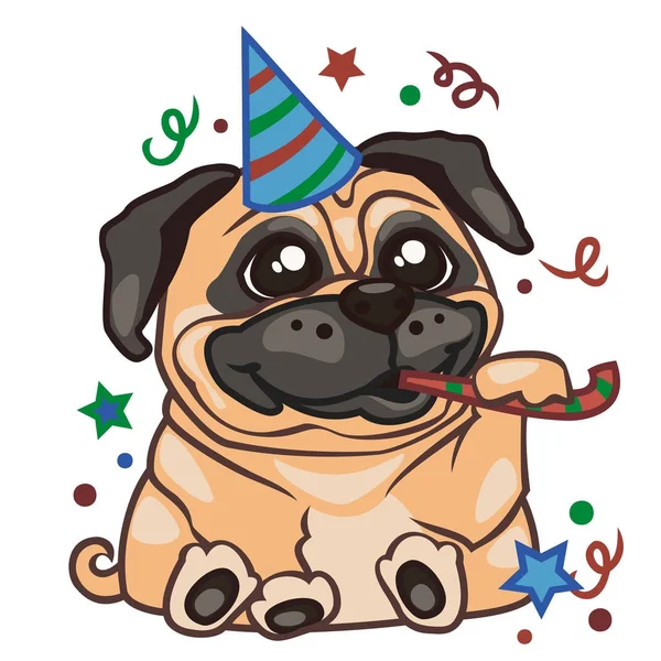 Мопс празднует свой день рождения Лицензионные Стоковые Иллюстрации