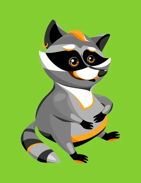 Mutlu şişko rakun oturuyor ve gülümsüyor..