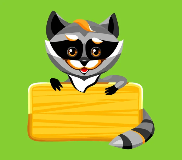 Mutlu rakun ileriye bakar ve yazıtlar için bir işaret tutar..