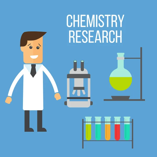 Chemie und Medizin Forschungsset Karikatur — Stockvektor