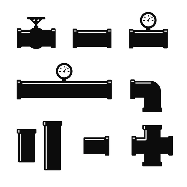 Conjunto de iconos de accesorios de tubería. Industria del tubo, tubería de construcción — Vector de stock