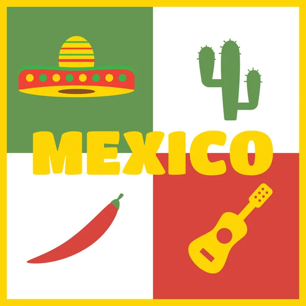 Conjunto de iconos de México, símbolos mexicanos. Cactus y chile — Vector de stock