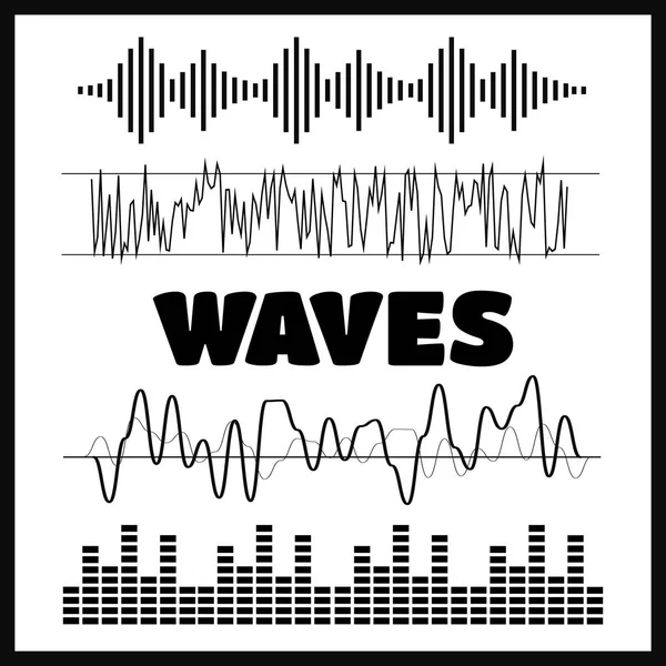 Vector Sound Waveforms.  waves and musical icons — Stock Vector