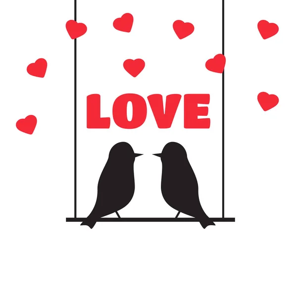 Download black silhouette of tree branch with swing and couple of birds in closeup — Stock Vector ...