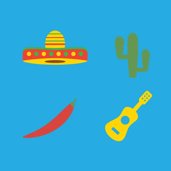 Conjunto de iconos de México, símbolos mexicanos. Vecto de cactus y chile — Vector de stock