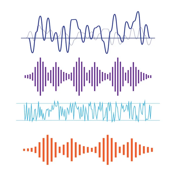 Formas de onda de sonido vectorial. Ondas de sonido e iconos musicales. Sonido wav — Vector de stock