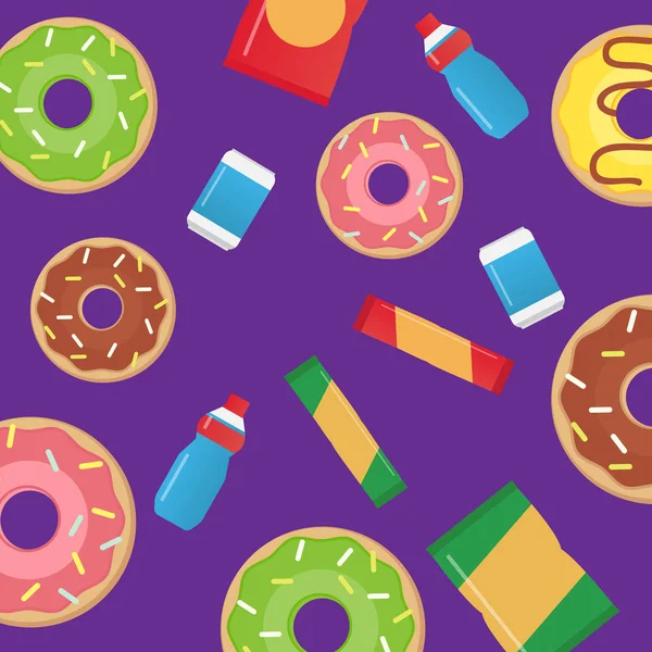 Fastfood, snacks en drankjes van platte vector iconen. Fastfood vector — Stockvector