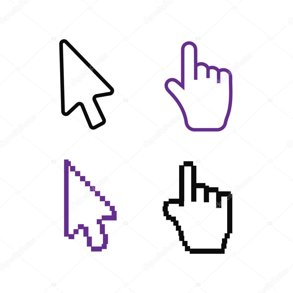 Pixel cursors icons mouse hand arrow. Cursors vector set