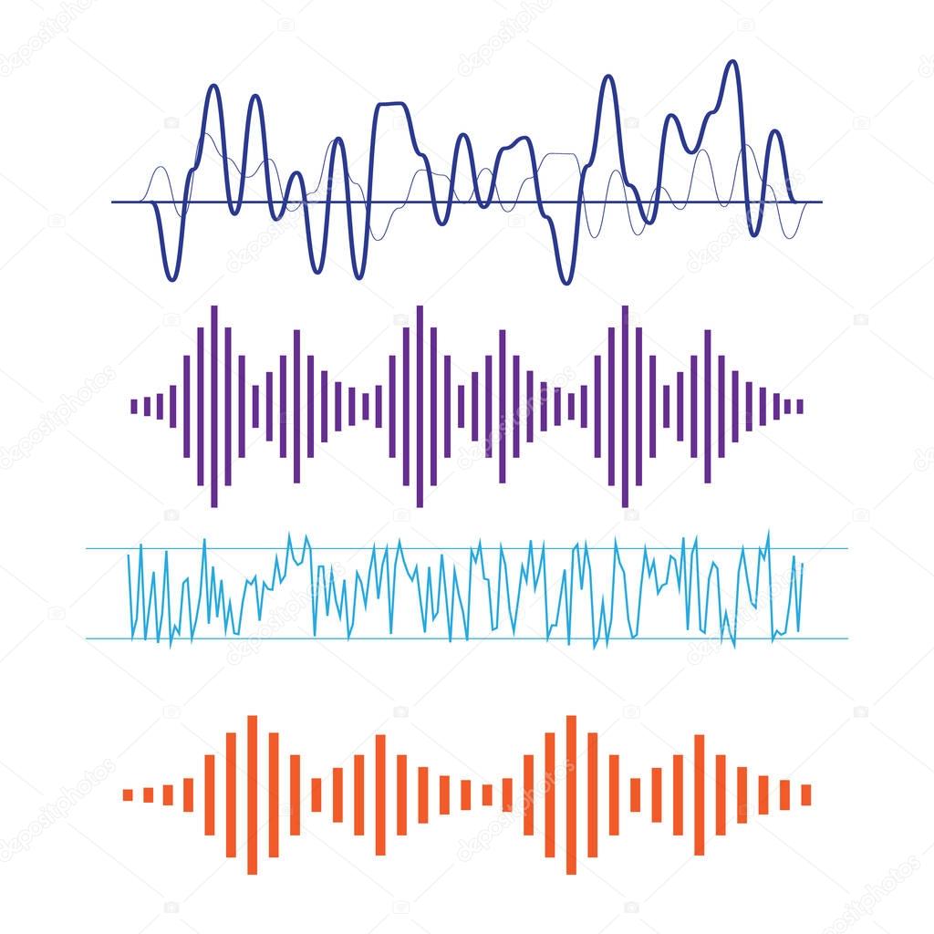 Vector Sound Waveforms. Sound waves and musical icons. Sound wav