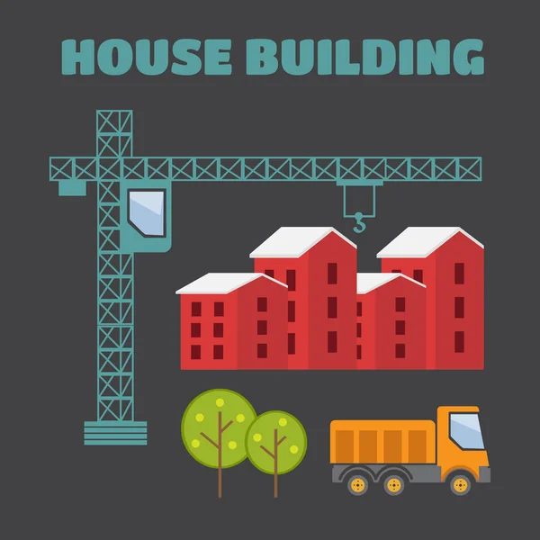 Házépítés építőipar lapos stílusban. Ház épület vektor — Stock Vector