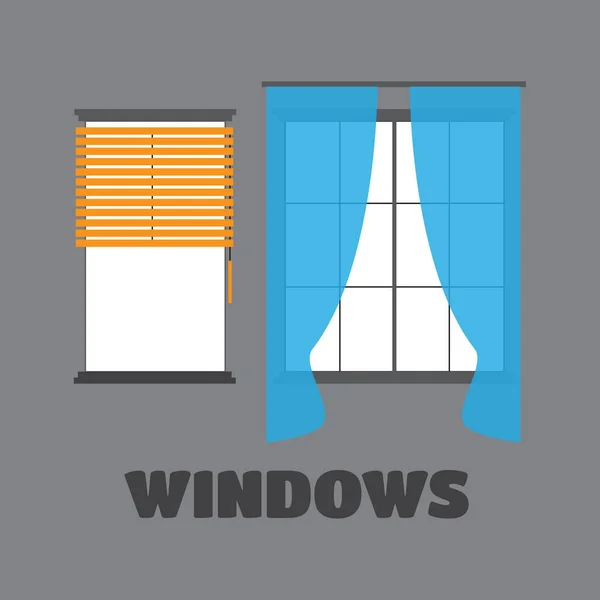 Söt fönster gardin interiör vektor illustration ikoner. Söt win — Stock vektor
