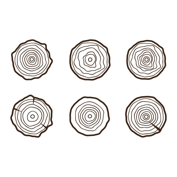 Ensemble de quatre anneaux d'arbre icônes. concept de tronc d'arbre coupé par scie — Image vectorielle