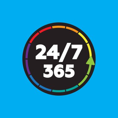 Vektör 24 7 zamanlama rozet sembolü. Zaman vektör