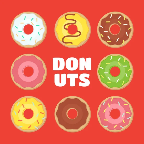 De pictogrammen van de donuts met verschillende vullingen. Donuts vector — Stockvector