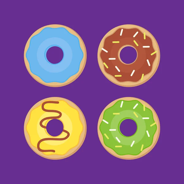 Dulces rosquillas de azúcar vidriada. Vector papas fritas pastelería donut iconos . — Archivo Imágenes Vectoriales