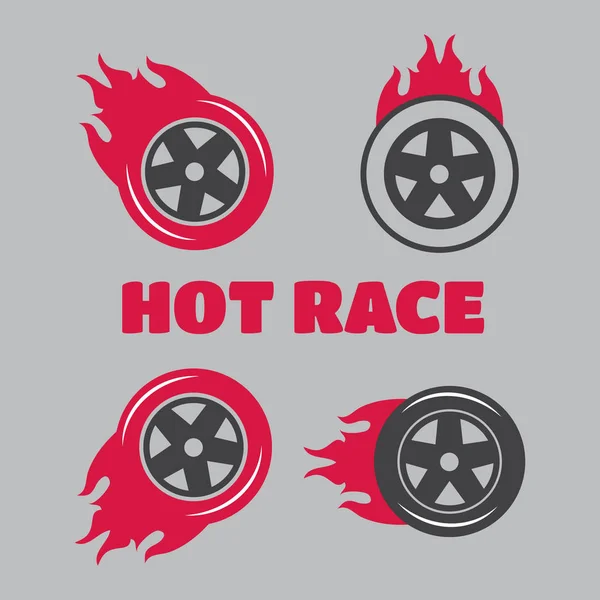 Rennflache Etiketten gesetzt. Blaze und Flash-Logo. Vektor für heißes Rennen — Stockvektor