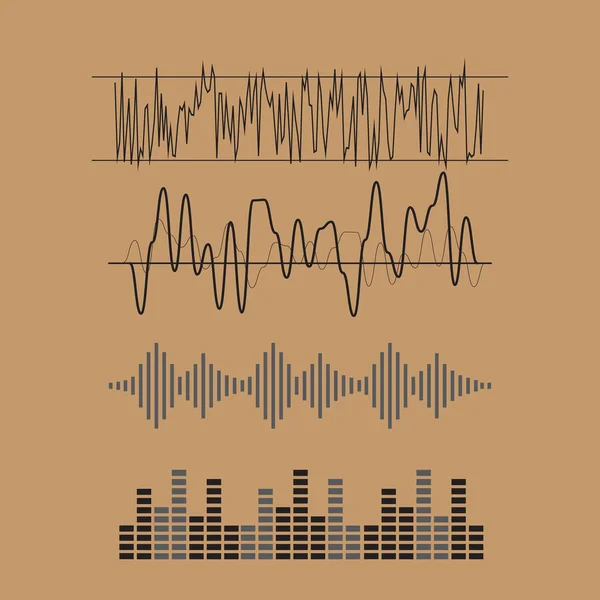 Vector Sound Waveforms. Sound waves and musical icons — Stock Vector