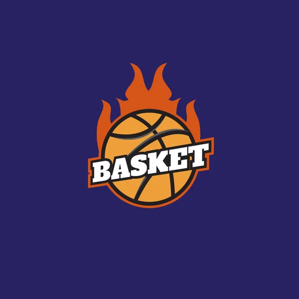 Logo del torneo de baloncesto sobre fuego. Logotipos del baloncesto, signo , — Archivo Imágenes Vectoriales