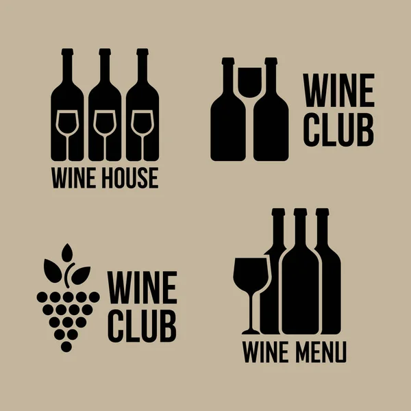 Logotipos de loja de vinho definidos. Ícones coloridos com videira, garrafas de vinho —  Vetores de Stock