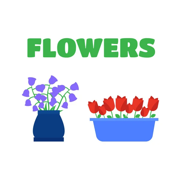 Милые весенние цветы в горшках вектор — стоковый вектор