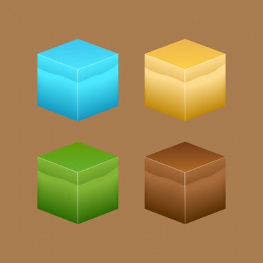 İzometrik 3d küp vektör bilgisayar oyunları için ayarla dokular