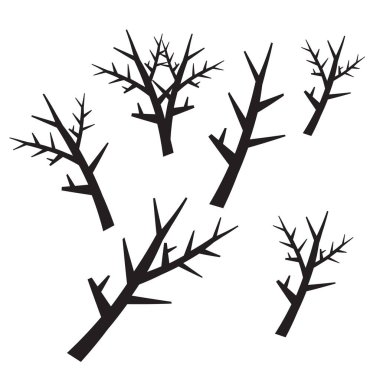 Ölü ağaç siluetleri. Ölmek üzere olan siyah korkunç ağaçları orman vektör hastası