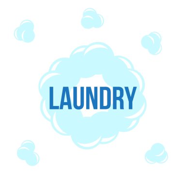 Çamaşırhane Hizmeti poster tasarımı. Çamaşırhane simgeler daire etiketle t