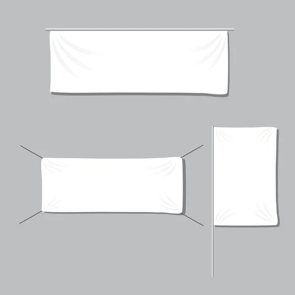 Bandeiras têxteis brancas com conjunto de modelos de dobras . — Vetor de Stock