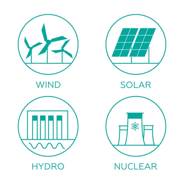 Elektriciteitscentrale pictogrammen. Elektriciteit generatie bronnen. — Stockvector
