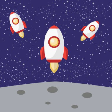 Ay vektör çizim kadar başlayın. Roket ve ay vektör. Başlat