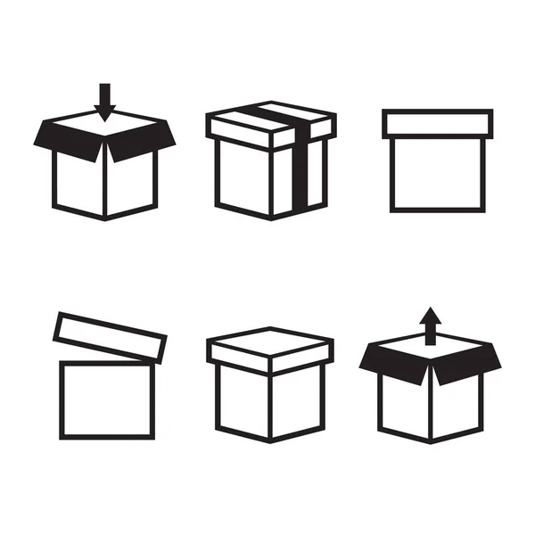 Boîtes plates carrées blanches isolées. Boîte vectorielle ouverte et fermée — Image vectorielle