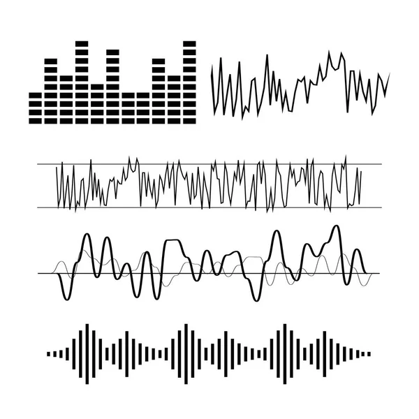 Onda de señal lista. Señales analógicas y formas de ondas sonoras digitales — Vector de stock