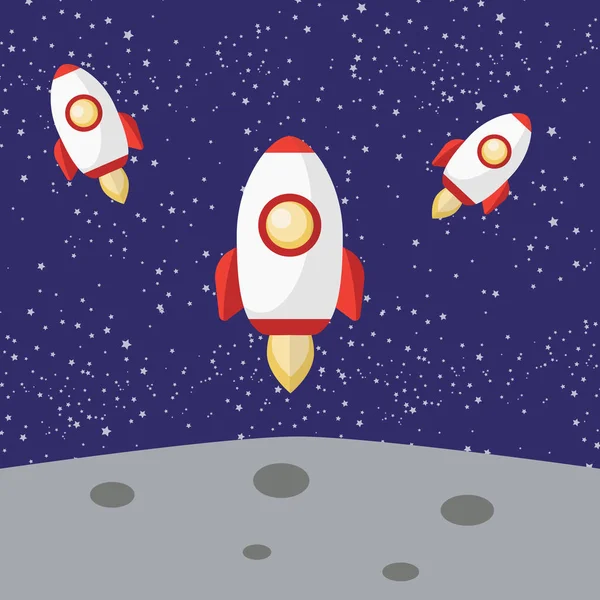 Ay vektör çizim kadar başlayın. Roket ve ay vektör. Başlat