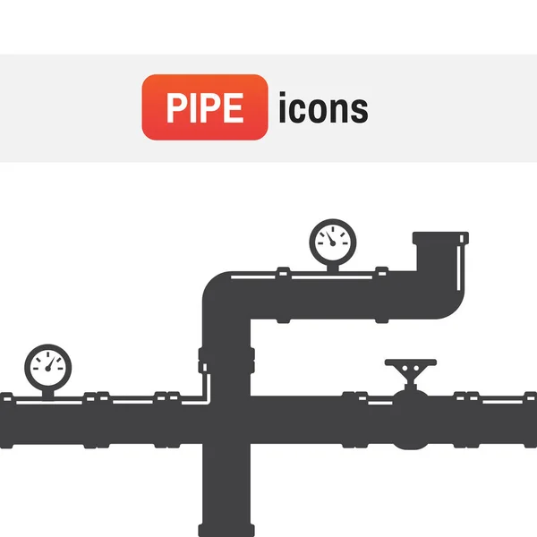 Pijpleiding pictogram pijp. Set van details in het zwart, pijpen — Stockvector