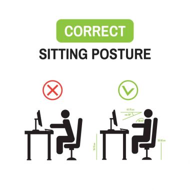 Ergonomik Ofis duruş. Doğru oturma duruş kişilerin doğru pozisyonda