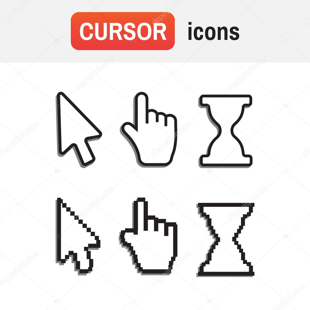 mouse hand arrow. Pixel cursors icons mouse hand arrow