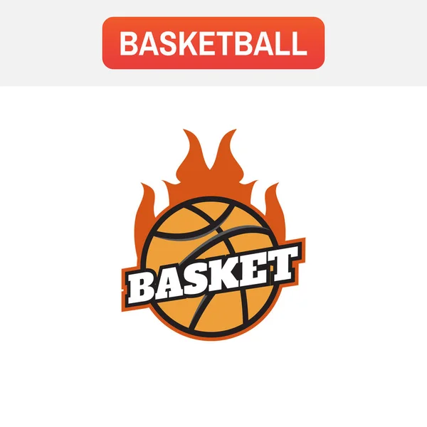 Logo fuoco pallacanestro. Modello di emblema torneo di basket — Vettoriale Stock
