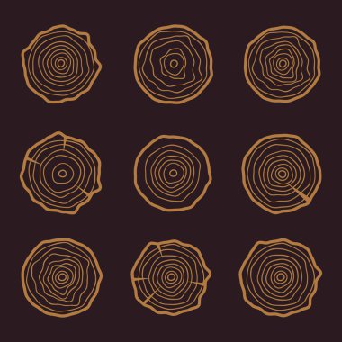 Ağaç halkaları simgeler illüstrasyon vektör. Soyut yaş yıllık. Circl