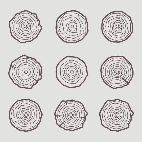 Anneaux d'arbre icônes illustration vectorielle. Âge abstrait annuel. Circl — Image vectorielle