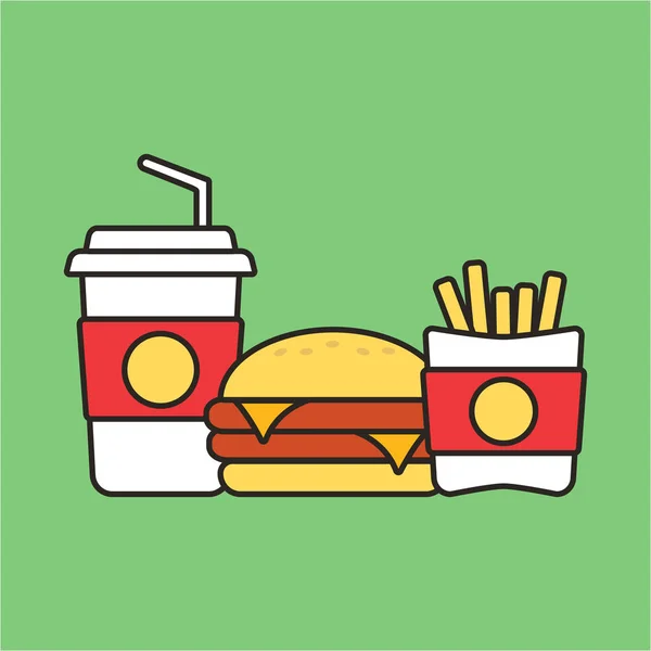 Fast-Food-Snacks und Getränke flache Vektorsymbole. Fastfood-Ikonen. s — Stockvektor