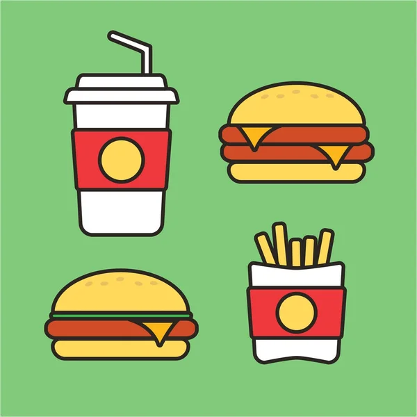 Fast food lanches e bebidas ícones vetoriais planas. Ícones de comida rápida. S — Vetor de Stock