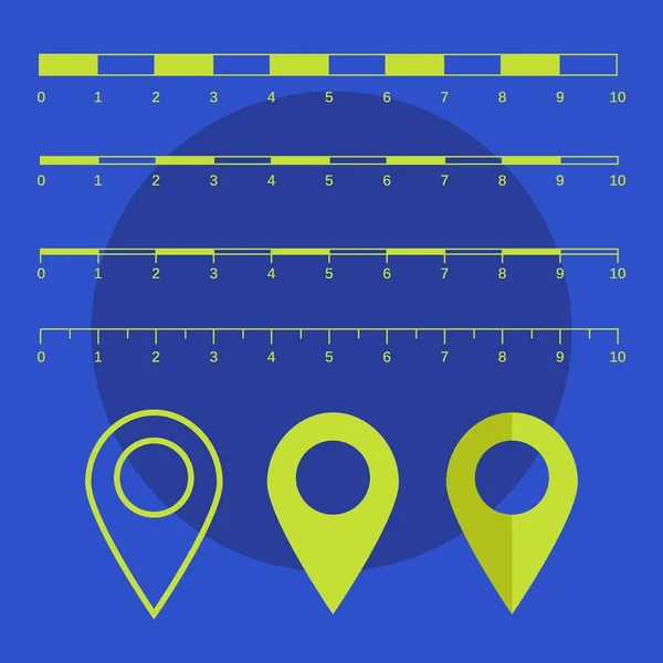 Karte skaliert Grafiken zum Messen von Entfernungen. Maßstab Map v — Stockvektor