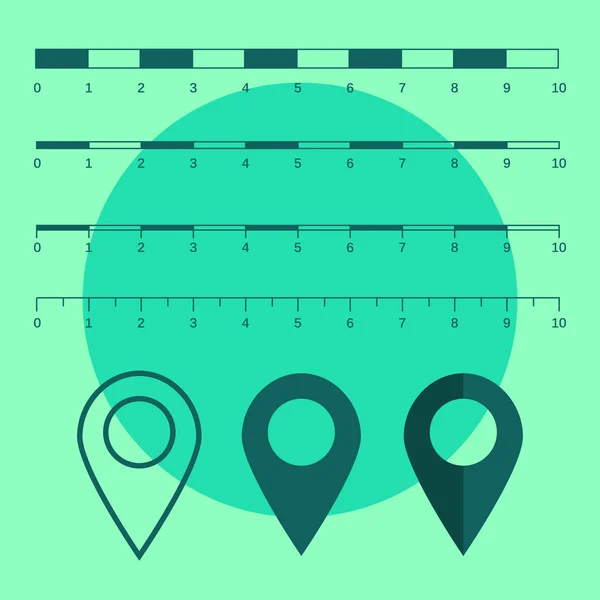 Mapa escala gráficos para medir distâncias. Mapa de medida da escala v — Vetor de Stock