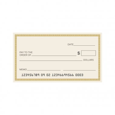 Boş Çek şablonu. Vektör şablonu alın. Bankacılık onay depo