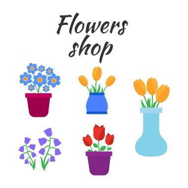 Bahar çiçekleri. Sevimli vektör bahar çiçekleri simgeler. Basit çiçek