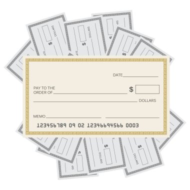 Boş Çek şablonu. Vektör şablonu alın. Bankacılık onay depo