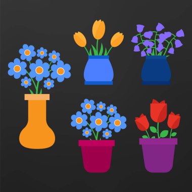 Bahar çiçekleri. Sevimli vektör bahar çiçekleri simgeler. Basit çiçek