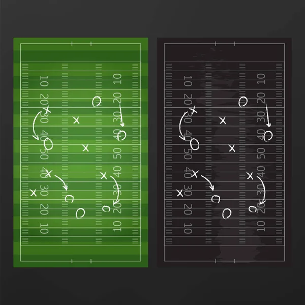 Football ou plan de stratégie de jeu de football isolé sur tableau noir esprit — Image vectorielle